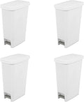 Sterilite 11 Gallon Slim StepOn Wastebasket with Lid Hands-Free Space-Saving Trash Can for the Kitchen or Bathroom White 4-Pack