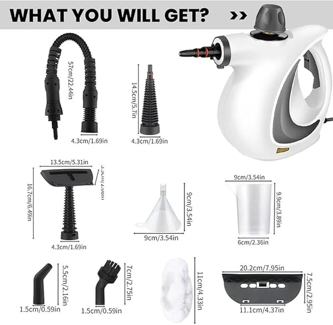 2025 Upgrade Saker Steam Cleaner Handheld High Pressure Steamer for Home Cleaning FurnitureCarpet Car Interior Kitchen Tile Multiple Nozzles (1Set+8 Fiber Cloth1set)