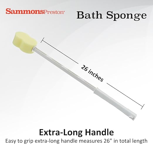 Sammons Preston Bath Sponge Lightweight Long Handled Washer and Scrubber for Bath and Shower Extended Reacher Cleaning Aid for Limited Range of Motion Contour