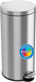 iTouchless SoftStep 8 Gallon Kitchen Step Trash Can with Odor Filter &amp Removable Inner Bucket Stainless Steel 30 Liter Round Pedal Garbage Bin for Bedroom Bathroom Home Office Cubicle Busine
