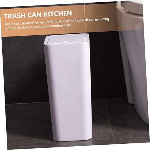 Modern Plastic Push-Type Trash Can Small Bathroom Trashcans Lid Office Waste Basket Kitchen Bin