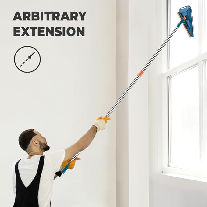 Wall Cleaner Mop with Long Handle 2025 Upgrade 360° Rotatable Adjustable Triangle Cleaning Mop Extendable Wall Washer Cleaner Tool for Floor Walls Ceilings and Baseboards (Blue Set A)