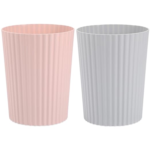 JiatuA Small Trash Can Plastic Wastebasket Garbage Container Bin for Bathroom Kitchen Under Sink Bedroom Home Office College Dorm Pink &amp Grey