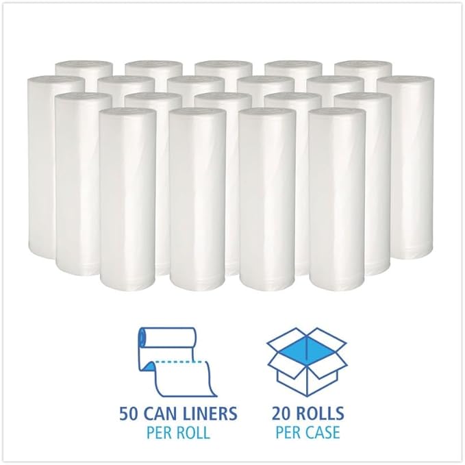 Boardwalk BWK242306 WASTE CAN LINERS 7-10 GAL 24 X 24 6 MIC NATURAL 50 BAGS/ROLL 20 ROLLS/CTN1 CT