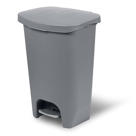 Glad Kitchen Trash Can | Large Plastic Waste Bin with Odor Protection of Lid | Hands Free with Step On Foot Pedal and Garbage Bag Rings 13 Gallon Grey