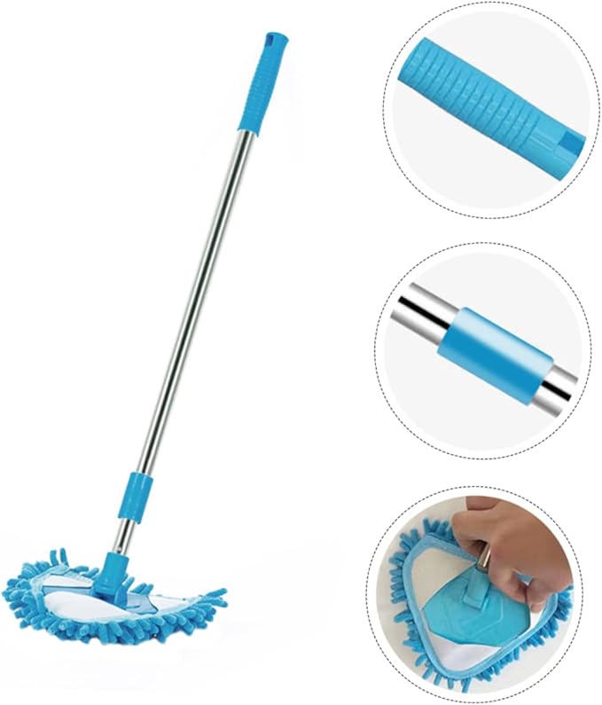 Telescopic Mini Triangular Mop 180-Degree Rotating Head Lightweight Cleaning Tool for Efficient Home and Office Use Versatile Dual-Function Mop