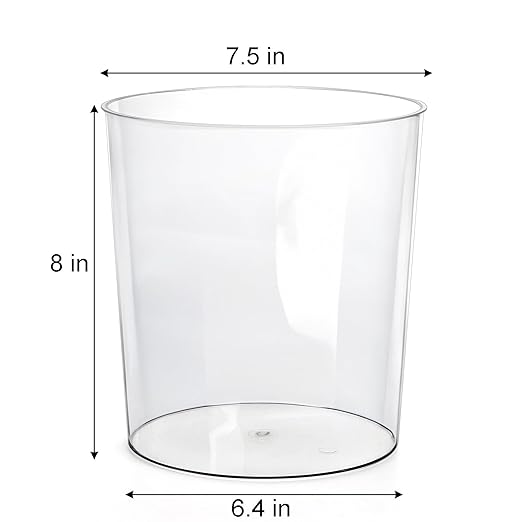 Okllen 6 Pack Clear Round Plastic Waste Baskets BPA-Free Trash Can Bin for Bathroom Kitchen Office Home 8x7.5x6.4