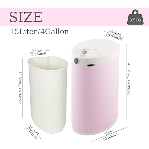 Diaper Pail Diaper Pail Odor Locking with Childproof Lock Stainless Steel Garbage Pail with lid 15 Liter/ 4 Gallon Baby Diaper Trash Can with Removal Inner Liner Pink