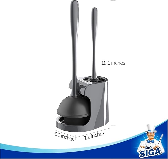 MR.SIGA Toilet Plunger and Bowl Brush Combo for Bathroom Cleaning Gray 2 Sets