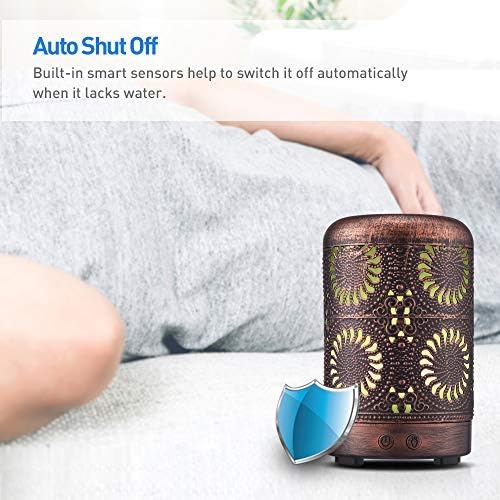 JCLOUD Essential Oil Diffuser 100ML Aromatherapy Diffuser with Waterless Auto Shut-Off Vintage Metal Diffusers for Essential Oils Cool Mist Humidifier for Home