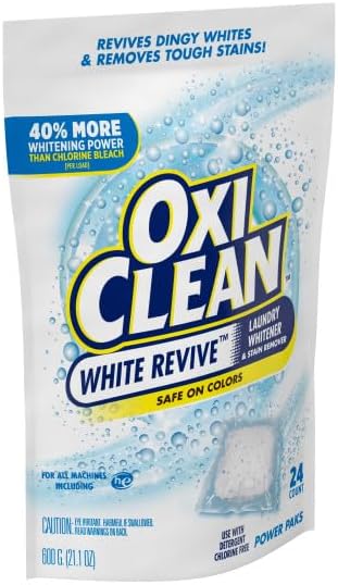 OxiClean White Revive Laundry Whitener &amp Stain Remover Safe on Colors Power Pack Use with Detergent Chlorine Free 24 Pods (Pack of 3)