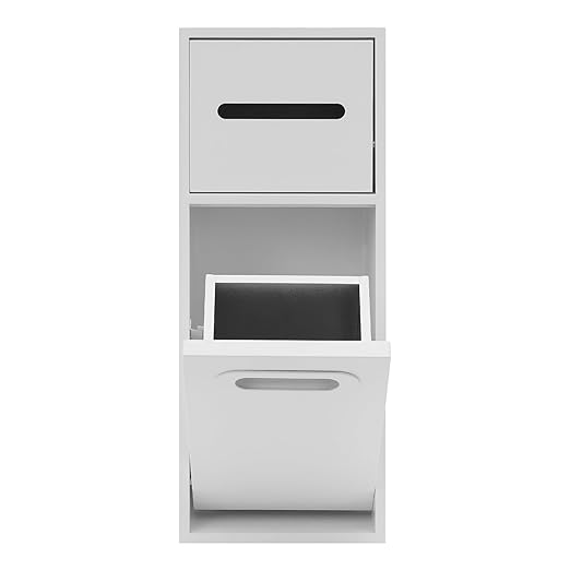 3 Gallon Bathroom Trash Can Niche Recessed Trash Can Cabinet with 2 Tiers Storage Stainless Steel Garbage Bins with Toilet Paper Holder for Bathroom Kitchen Bedroom Hotels (White)