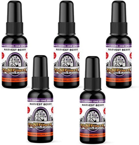 BluntPower Harvest Berry 5 Pack Concentrated Odor Eliminator and Diffuser Oil - Room Deodorizer Smoke Eliminator Spray - Premium Oil Based Air Freshener