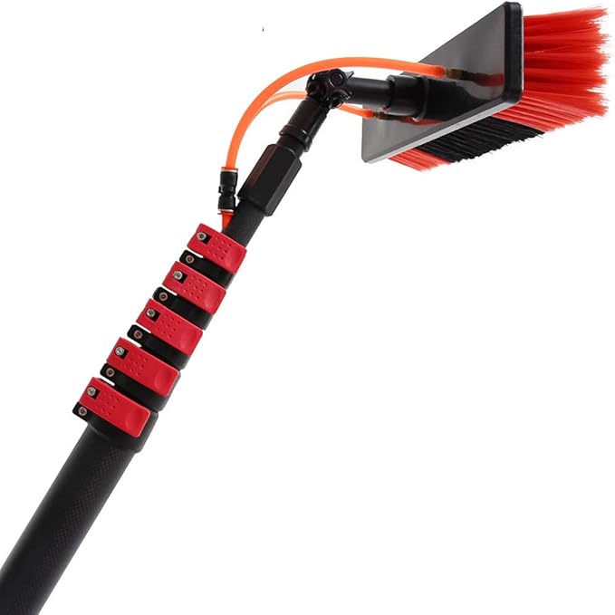 Telescopic Pole Window Cleaning Telescopic Brush Professional Water Telescopic Pole Hose Connection Brush Window and Solar Panel Cleaning System for Truck Windows 5.4M/18FT