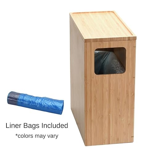 MobileVision Bamboo Slim Trash Can with Lid Waste Basket for Bathroom Bedroom Office Vanity Salon or Spa Small Spaces Rectangle Bag Liners Included