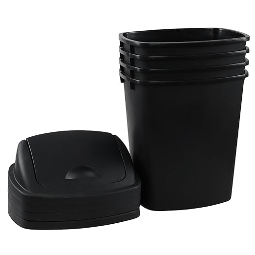 Plastic Trash Can Rectangular Commercial Office Wastebasket 7 Gallon (Pack of 4) Black