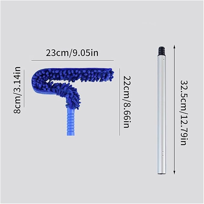 Microfiber Ceiling Fan Blade Cleaning Duster Kit Removable Flexible Cobweb High Dust Removal Dusters(Blue Brush Head)