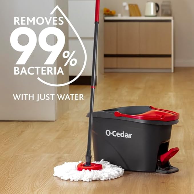 O-Cedar Easywring Microfiber Spin Mop &amp Bucket Floor Cleaning System with 4 Extra Refills
