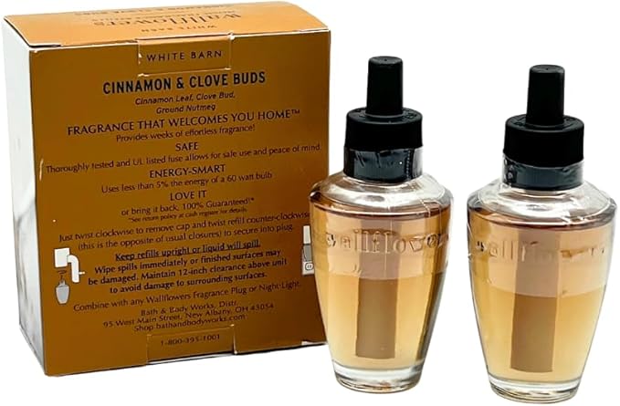 Bath &amp Body Works CINNAMON &amp CLOVE BUDS Wallflowers Refills 4-Pack Gift Set with 30-Inch Champagne Gold Ribbon Bow for Holidays – 0.8 fl oz Each