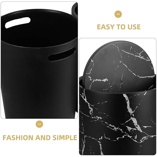 Garbage Can for Bathroom Marbling Pattern Pp Plastic Easy to Clean Stylish Waste Storage Bin for Home