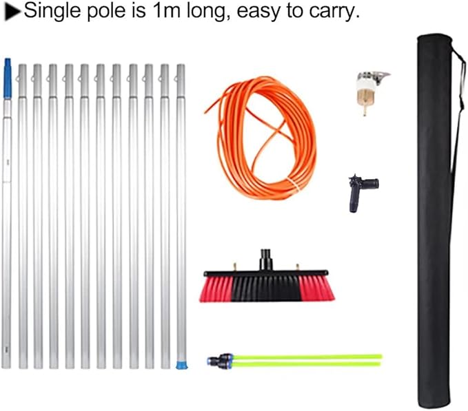 Window Cleaner Kit 5-12m Window Cleaning Pole Water/Hose Fed Pole Window Cleaning Brush Equipment Cleaning Photovoltaic and Solar Panels12m Rod/30cm Brush Head