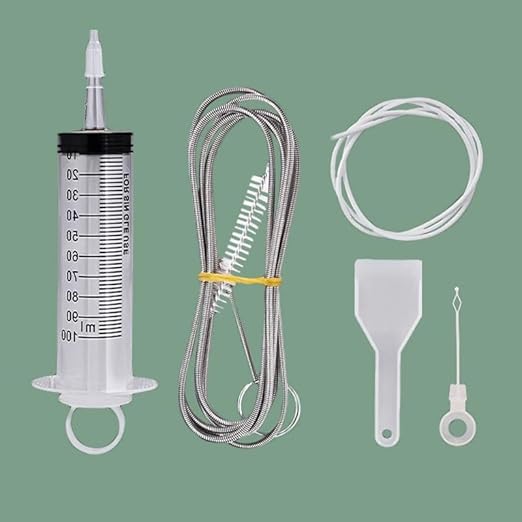 5Pcs Refrigerator Drainage Set with Cleaning Brush Anti Clog Stick and Suction Syringe Hose for Hygienic Fridge Maintenance.
