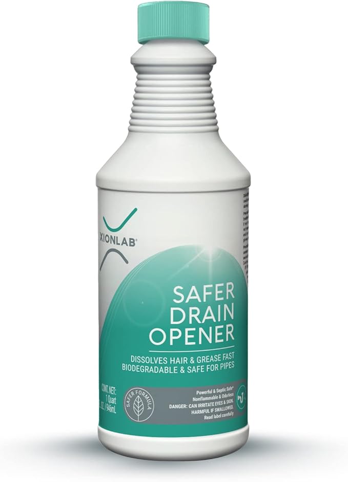 XionLab Safer Greener Drain Clog Remover – Industrial-Strength Liquid Drain Cleaner for Hair &amp Grease – Septic Safe Odorless Biodegradable for Bathroom Sink Bath Tub &amp Shower Drain – 32 o
