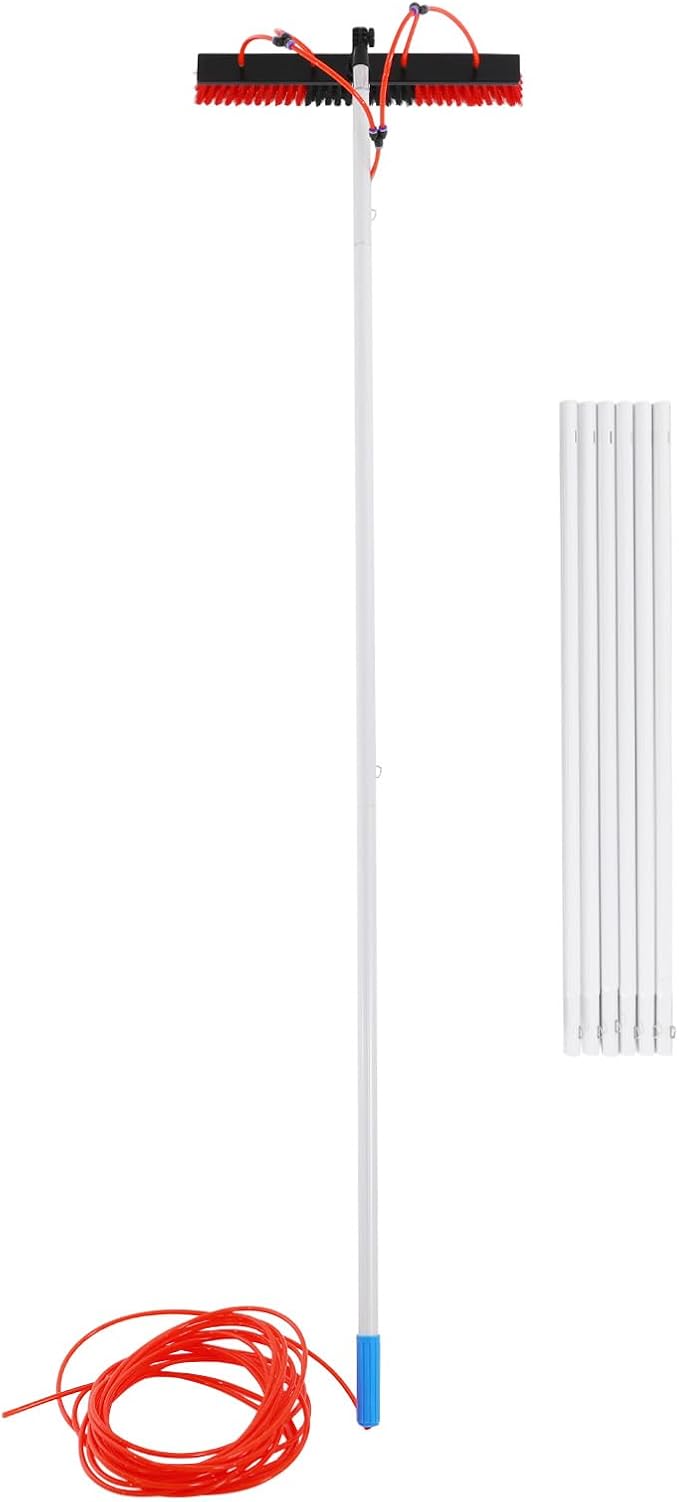 26FT Window Cleaning Water Fed Brush Kit 21.6'' Detachable Brush Head Window Glass Washing Cleaner Equipment Kit Adjustable Telescopic Pole Tool for Household &amp Outdoor