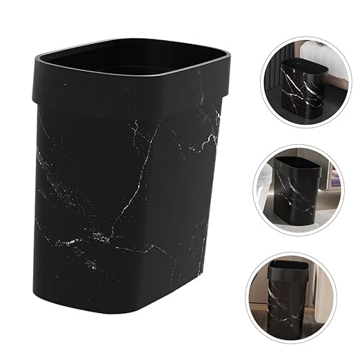 PRETYZOOM Elegant Marble Design Trash Can Compact Waste Basket Swing Lid for Bedroom Bathroom