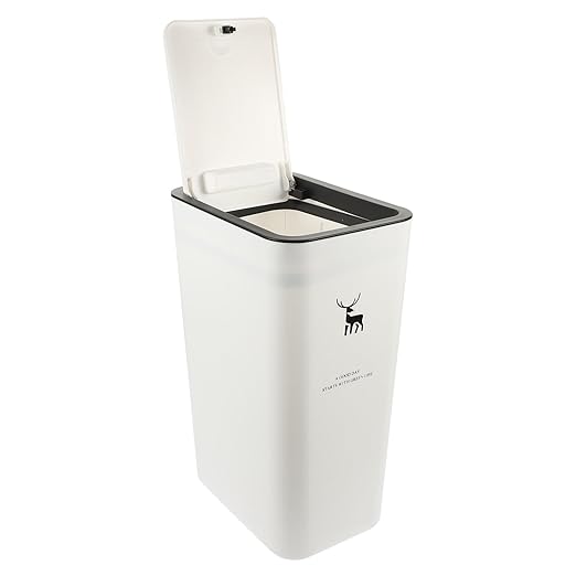 Alipis Slim Trash Can 10L Plastic Trash Can with Press Top Lid Modern Waste Basket Rubbish Bin Container for Home Office Bathroom White