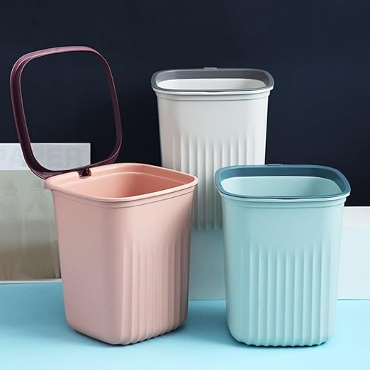 Small Household Trash Can Set 3pcs Plastic Wastebaskets Without Lid Blue Pink White for Bedroom Office Living Room Garbage Container