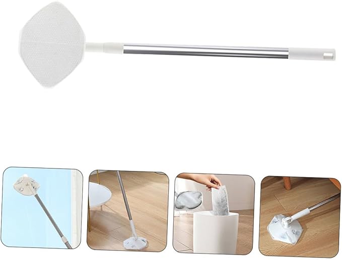 VICASKY Rotatable Dust Mop with Handle and Dry Cleaning Cloth Triangle-Shaped Electrostatic Floor Sweeper for Household Dust Removal No-wash Lazy Mop Set for Hardwood and Tile Cleaning