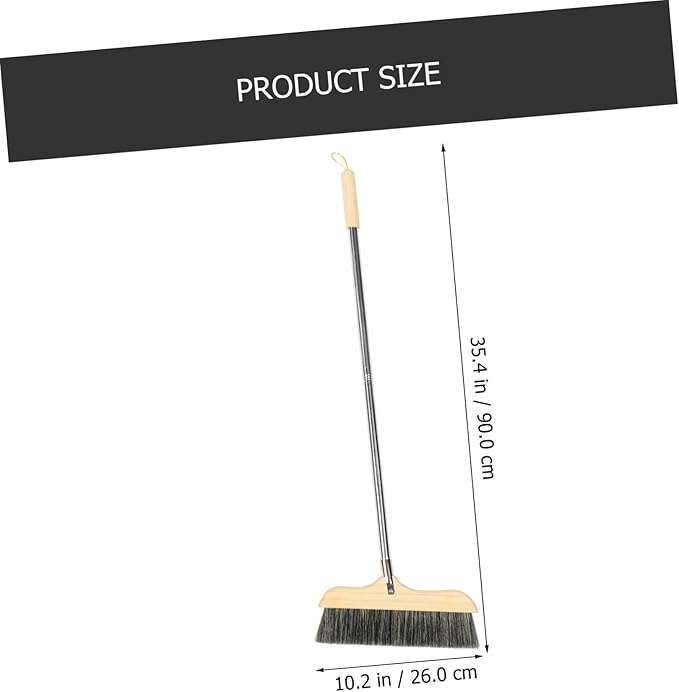 Happyyami Wood Bristle Broom Handle Long Sweep Brush Soft Bristle Household Cleaning Tool Easy Storage