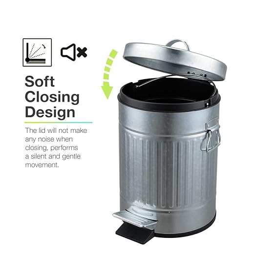 Bathroom Trash Can with Lid Small Waste Basket for Home Bedroom Retro Step Garbage Can with Soft Close Vintage Office Trash Can 5 Liter/ 1.3 Gallon Glossy Grey