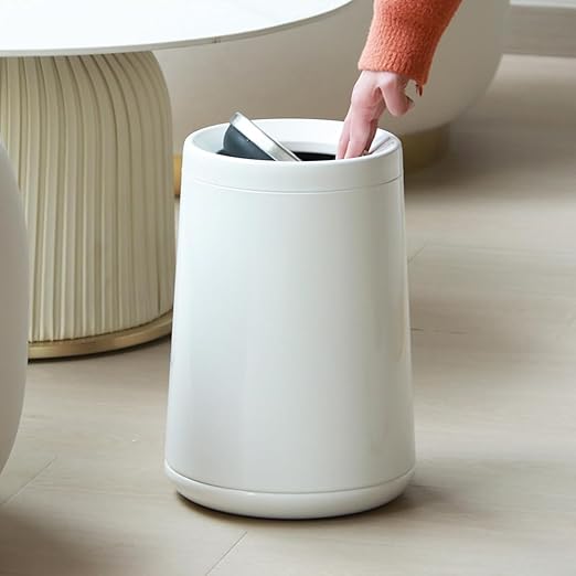 2.6 Gallon Bedroom Trash Can with tainless Steel LidBusiness Trash BinElegant Garbage CanWhite Waste Basket for Bathroom itchen Living Room Office Hotel Cafe