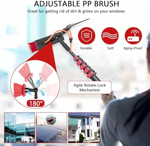 Glass Cleaning Brush Home Water Fed Telescopic Pole Kit Solar Panel Brush Rotating for Photovoltaic PanelWater Fed Pole Kit Window Cleaning Pole Aluminum Outdoor Window Cleaner Telescopi