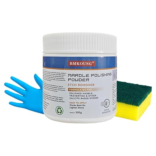 Granite Polishing Powder with Sponge Wiper &amp Glove Marble Etch Remover - Professional Cleaner Compound for Granite Marble Quartz &amp Stone | Restores Shine Removes Scratches &amp Etch