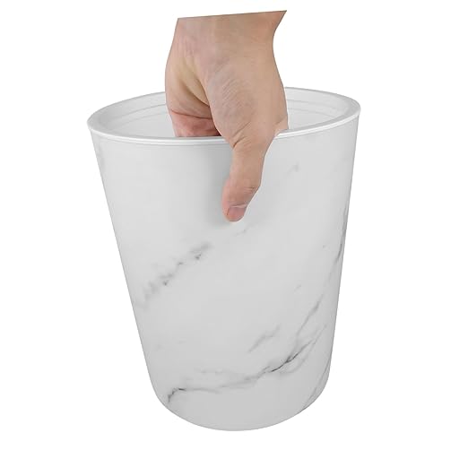 Healifty Marble Pattern Wastebasket Large Round Plastic Trash Can for Bathroom Kitchen and Office Stylish Garbage Bin with Open Top Design