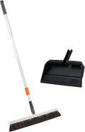 Superio 18 Horse Hair Upright Broom with Telescopic Handle &amp 16 Black Dustpan with Comb Rubber Lip &amp Clip – Narrow Thin Dust Broom for Dog Hair – Hardwood &amp Tile Floor Cleaning Set – Gr