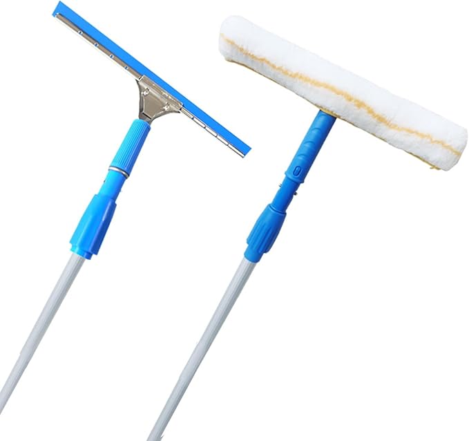 Telescopic Window Cleaning Tool with 15 20 26 Feet 30 40 Ft Extension Pole Efficient 2 in 1 Windows Clean Kit/Glass Squeegee Rods for Hard to Reach Outside/Tall Skylights(8m