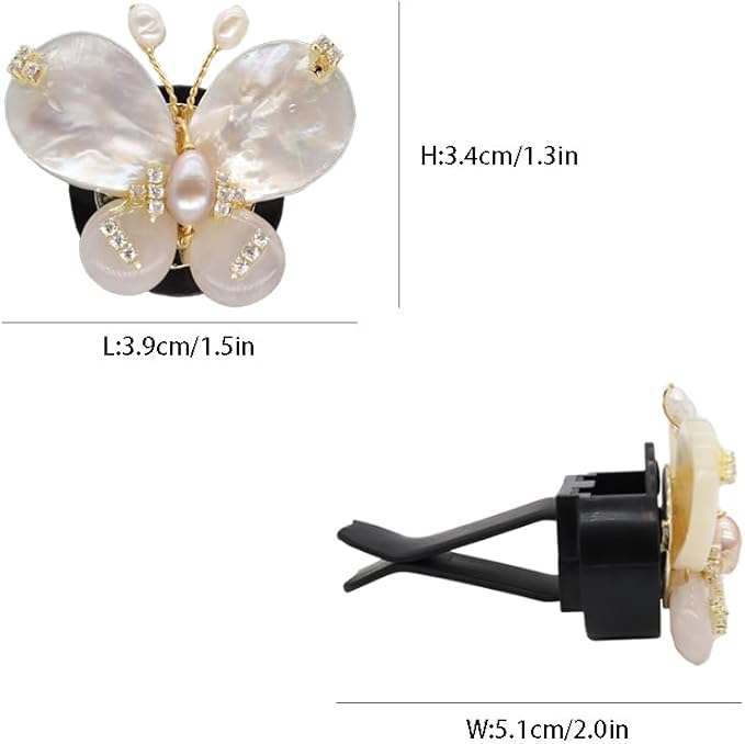 Butterfly Accessories - 2pcs Natural SeaShells Zircon Pearl Butterfly Air Freshener Vent Clips - Handmade Car Vent Decoration Bling Car Accessory for Women Refillable Diffuser