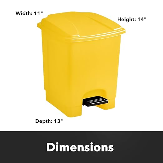 4 Gallon Step-On Trash Can with Lid Yellow Plastic Waste Bin Rectangular Pedal Trash Can for Bathroom Bedroom Office or Kitchen - Compact &amp Durable