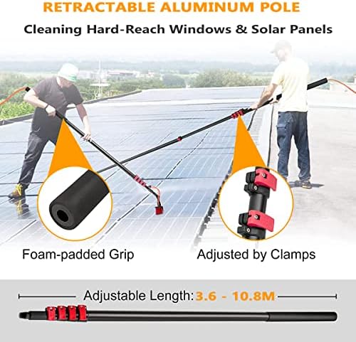 Telescopic Glass Cleaning BrushWater Fed Pole Kit 12-36ft Window Cleaning Pole Water Fed Telescopic Brush for Window Glass Solar Panel 4 Outlet Holes and 20m Long Hos