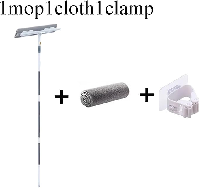 Telescopic Pole Window Washing Cleaning Mop Long-Handled Brush Cleaner For Home Use 2-in-1 For Bathrooms(1mop 1 cloth)