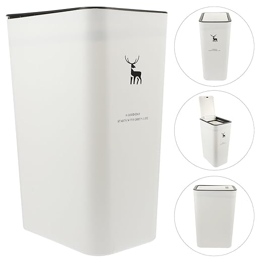 Alipis Slim Trash Can 10L Plastic Trash Can with Press Top Lid Modern Waste Basket Rubbish Bin Container for Home Office Bathroom White