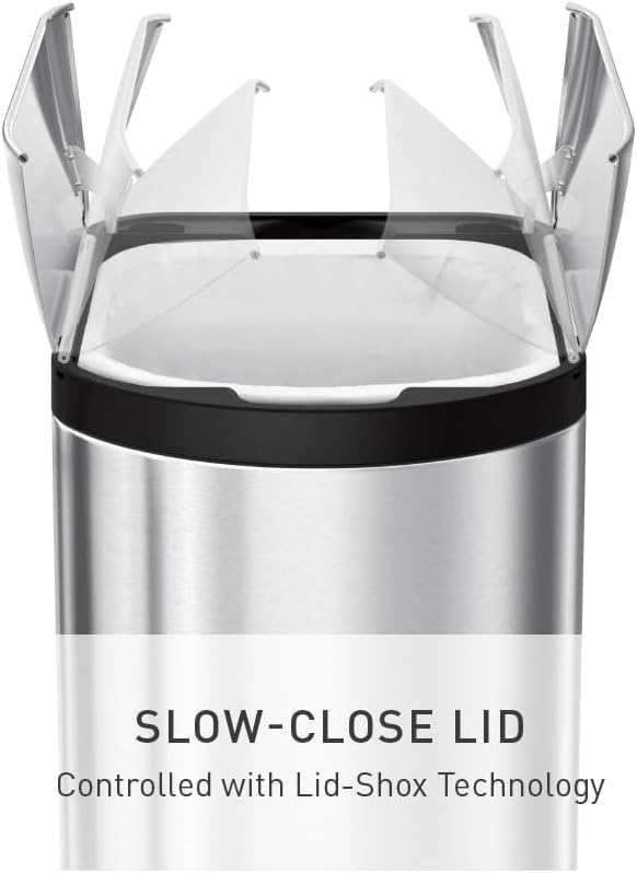 simplehuman 10 Liter / 2.6 Gallon Butterfly Lid Bathroom Step Trash Can Brushed Stainless Steel with Black Trim