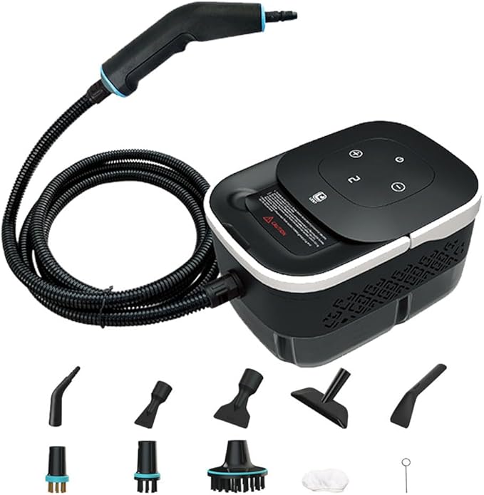 2500W Handheld Steam Cleaner 1250ML Portable Steam Cleaner 4Bar 6 Gears Adjustment 15S Preheatingfor Upholstery Bathroom Grout and Tiles Car Detailing White and Black