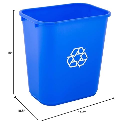 PRO&ampFamily 28 Qt. / 7 Gallon / 26 Liters Blue Rectangular Recycling Wastebasket. Trash Bin Kitchen Garbage Can Waste Basket Recycle Bin