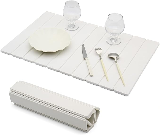 Stone Dish Drying Mat for Kitchen Counter Diatomaceous Earth Water Absorbing Mat Foldable and Super Absorbent Dish Drying Stone Mat for Dishes Bottles Cups Match Any Countertop -White