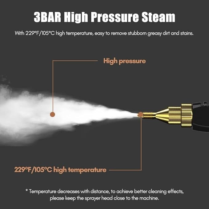 2500W Portable High Temperature and Pressure Steam Cleaners 900 ml capacity 3 Bar with Brush Heads For Air Conditioning Kitchen Hood Steam Cleaning Machine for Cars Floor Cleaning (red)